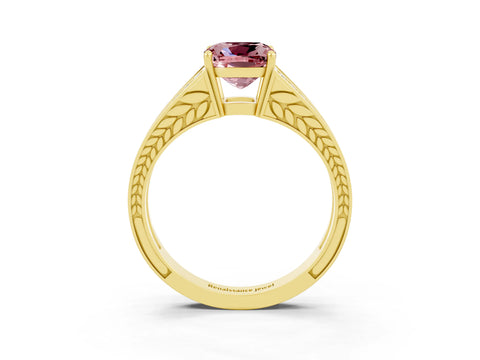 Yellow gold Cushion Cut Morganite Split Shank Ring with Pavé Band and Four-Prong Setting_3