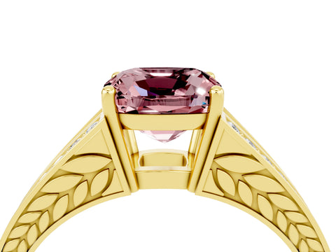 Yellow gold Cushion Cut Morganite Split Shank Ring with Pavé Band and Four-Prong Setting_4
