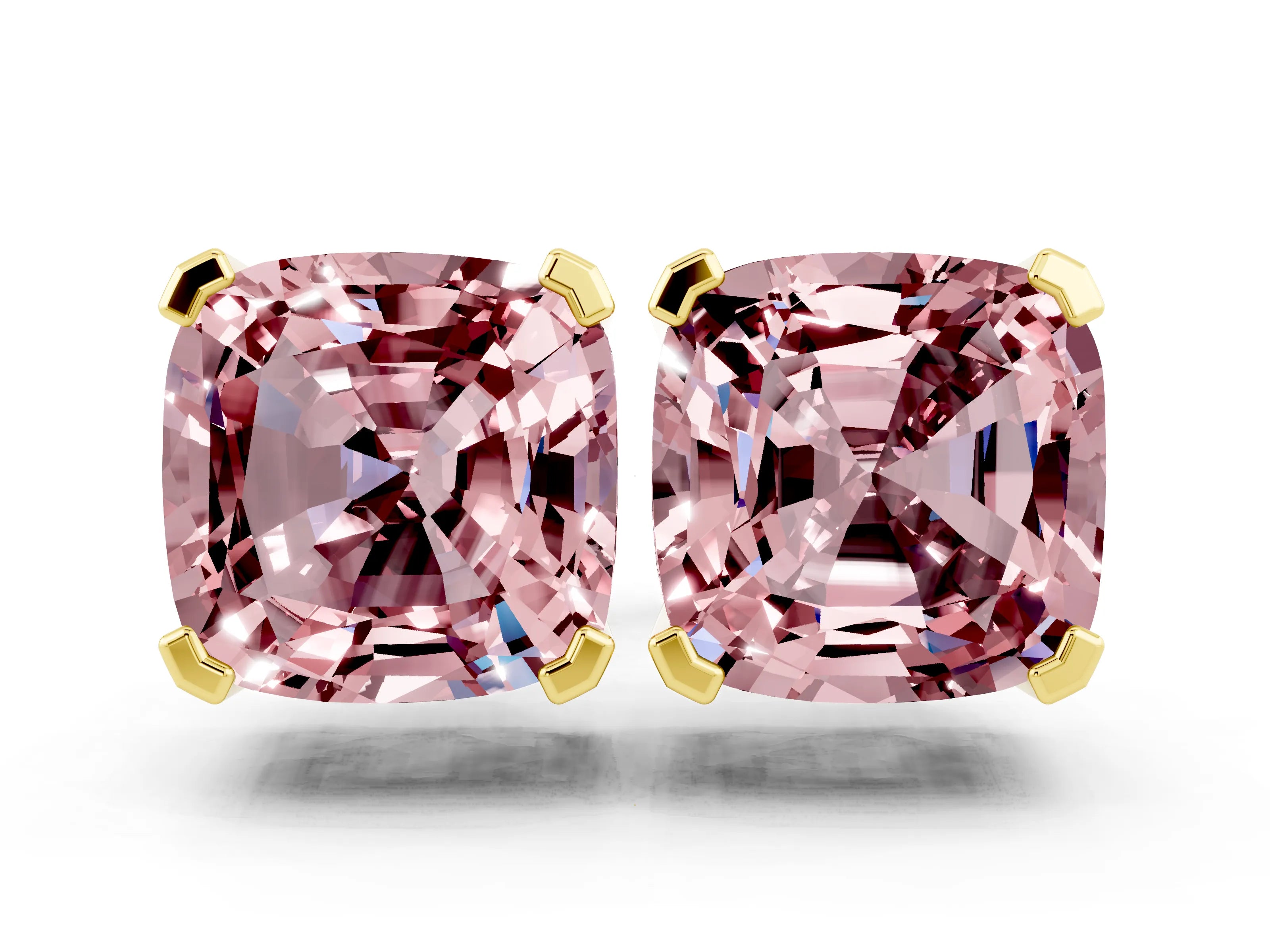 Yellow gold Cushion Cut Morganite Stud Earrings_24
