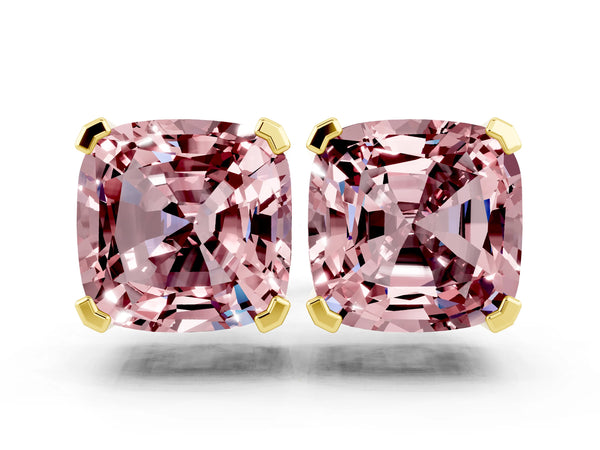 Yellow gold Cushion Cut Morganite Stud Earrings