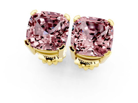 Yellow gold Cushion Cut Morganite Stud Earrings_25