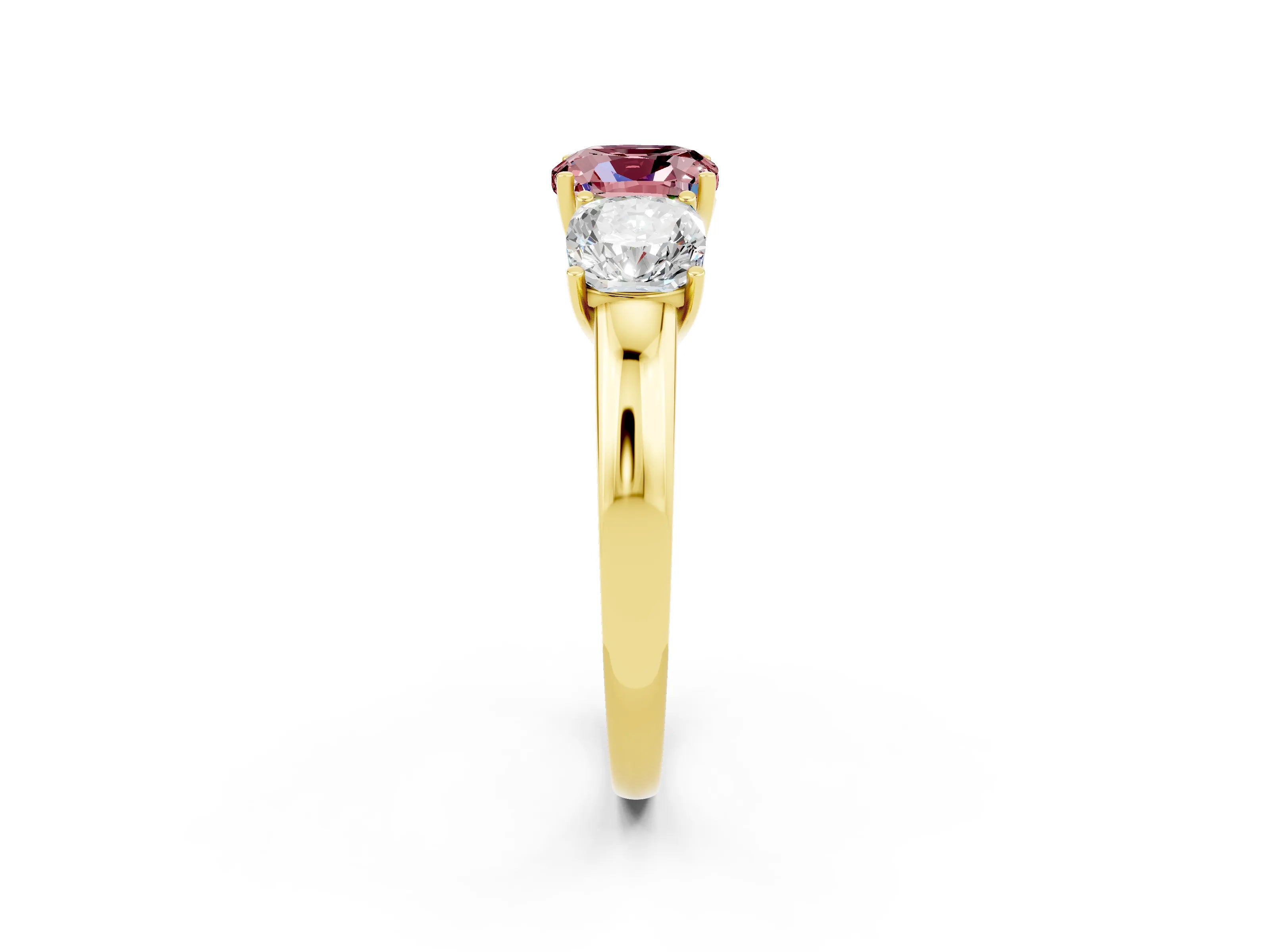 Yellow gold Cushion Cut Morganite Three-Stone Ring with Four-Prong Setting and Classic Band_2