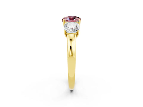 Yellow gold Cushion Cut Morganite Three-Stone Ring with Four-Prong Setting and Classic Band_2