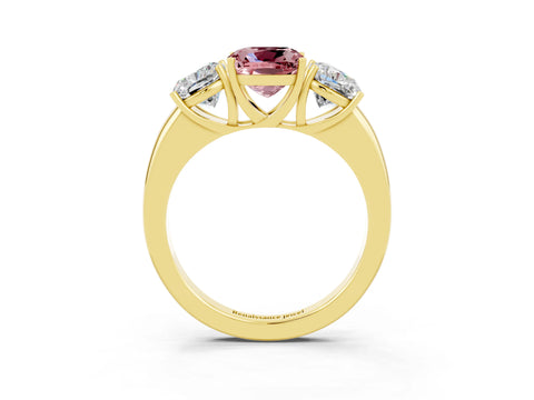 Yellow gold Cushion Cut Morganite Three-Stone Ring with Four-Prong Setting and Classic Band_3