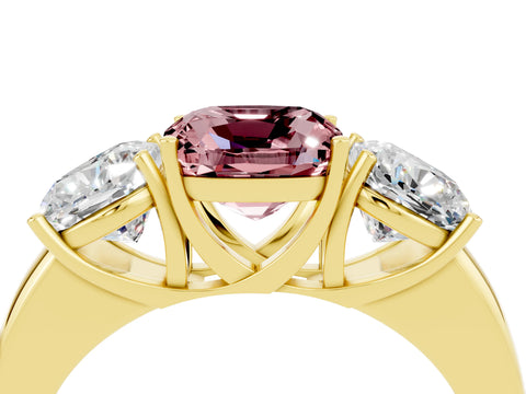 Yellow gold Cushion Cut Morganite Three-Stone Ring with Four-Prong Setting and Classic Band_4