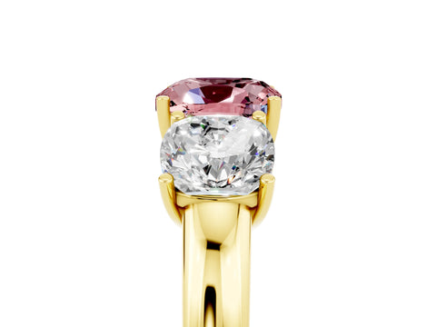 Yellow gold Cushion Cut Morganite Three-Stone Ring with Four-Prong Setting and Classic Band_5