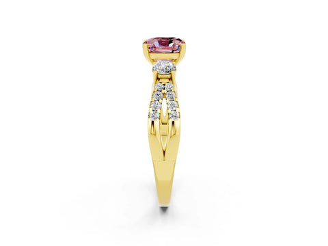 Yellow gold Cushion Cut Morganite Three-Stone Ring with Pavé Split Shank and Four-Prong Setting_14