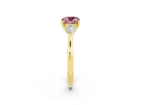 Yellow gold Cushion Cut Morganite Three-Stone Ring with Pear Side Stones and Four-Prong Setting_14