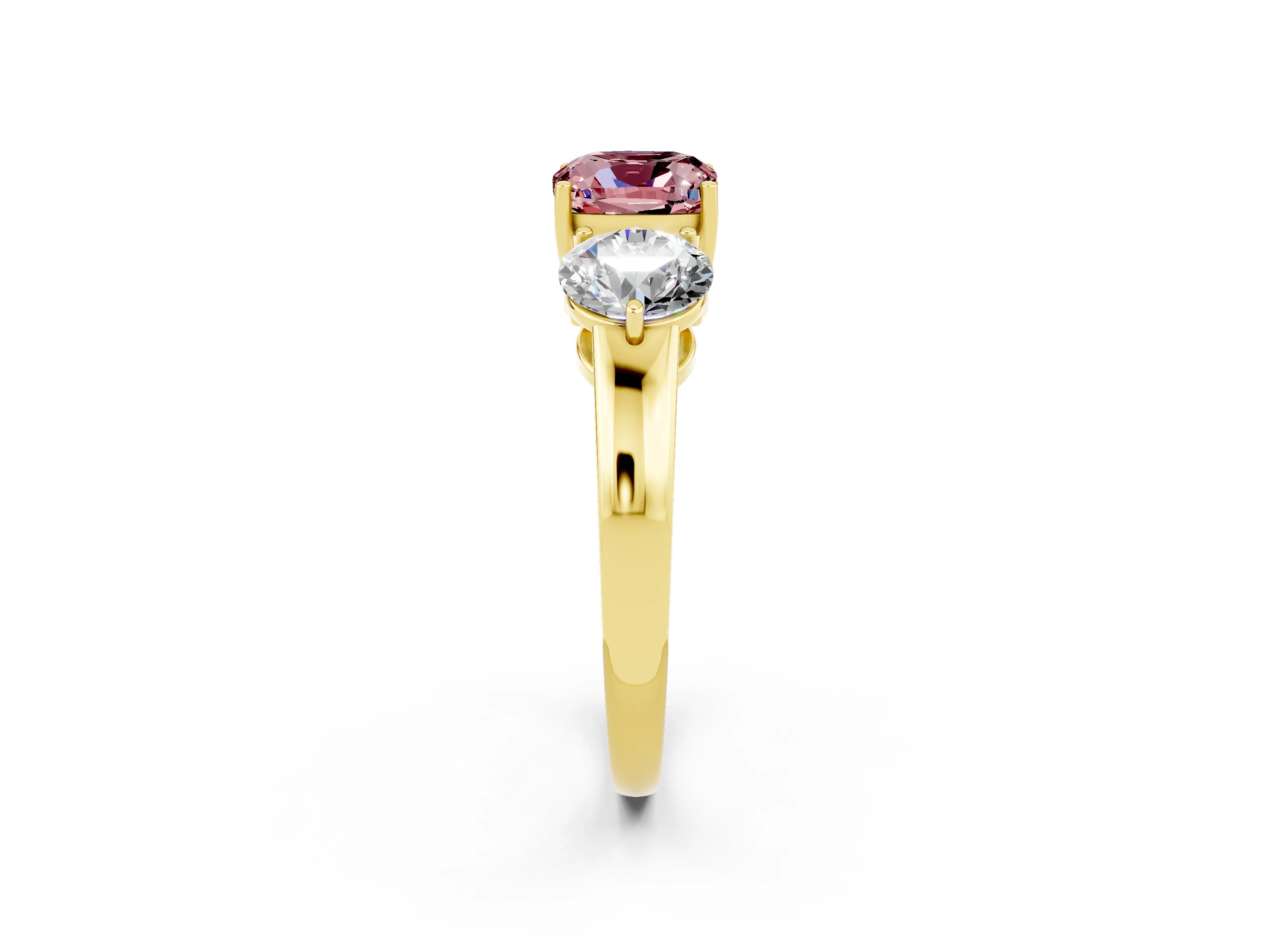 Yellow gold Cushion Cut Morganite Three-Stone Ring with Prong Setting and Classic Band_2