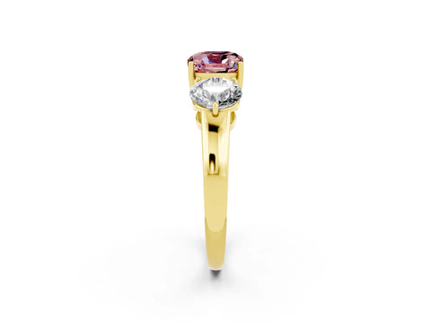 Yellow gold Cushion Cut Morganite Three-Stone Ring with Prong Setting and Classic Band_2