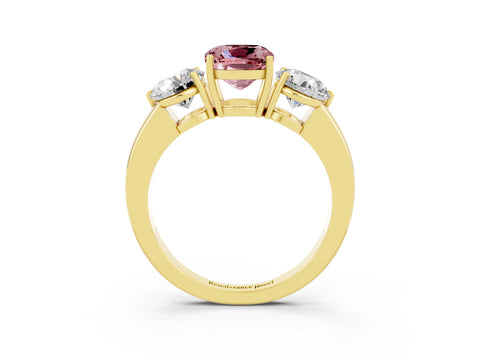 Yellow gold Cushion Cut Morganite Three-Stone Ring with Prong Setting and Classic Band_3