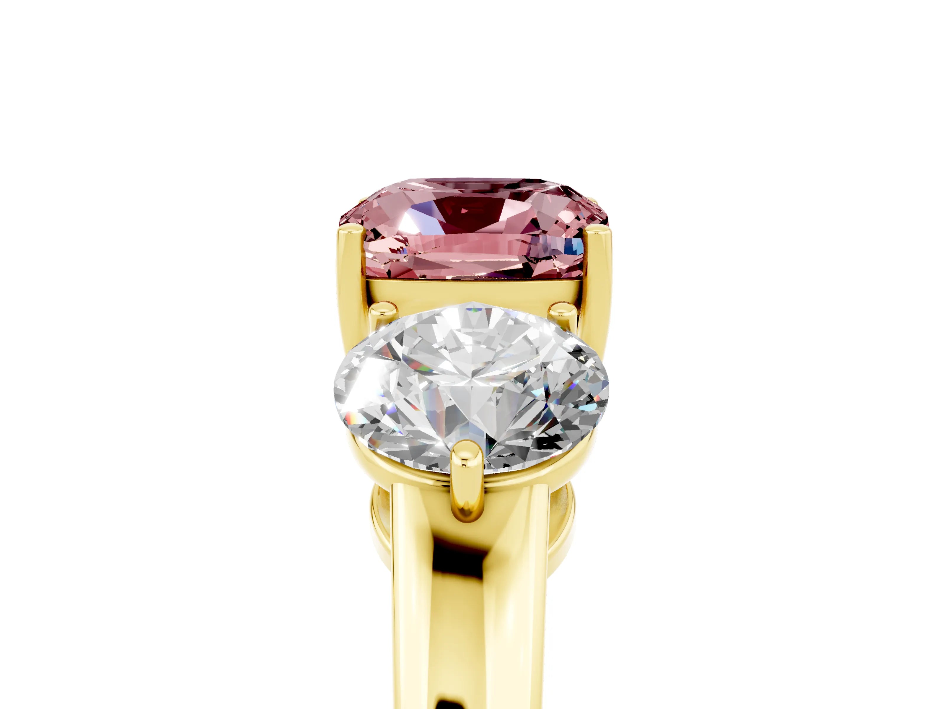 Yellow gold Cushion Cut Morganite Three-Stone Ring with Prong Setting and Classic Band_5