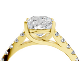 Yellow gold Cushion Cut Pavé Band Solitaire Ring with Four-Prong Setting_178