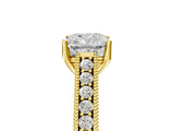Yellow gold Cushion Cut Pave Band Milgrain Solitaire Ring_11