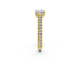 Yellow gold Cushion Cut Pave Band Milgrain Solitaire Ring_8