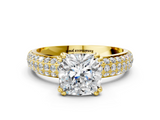 Yellow gold Cushion Cut Pave Diamond Engagement Ring with Channel Set Band and Four-Prong Setting_19
