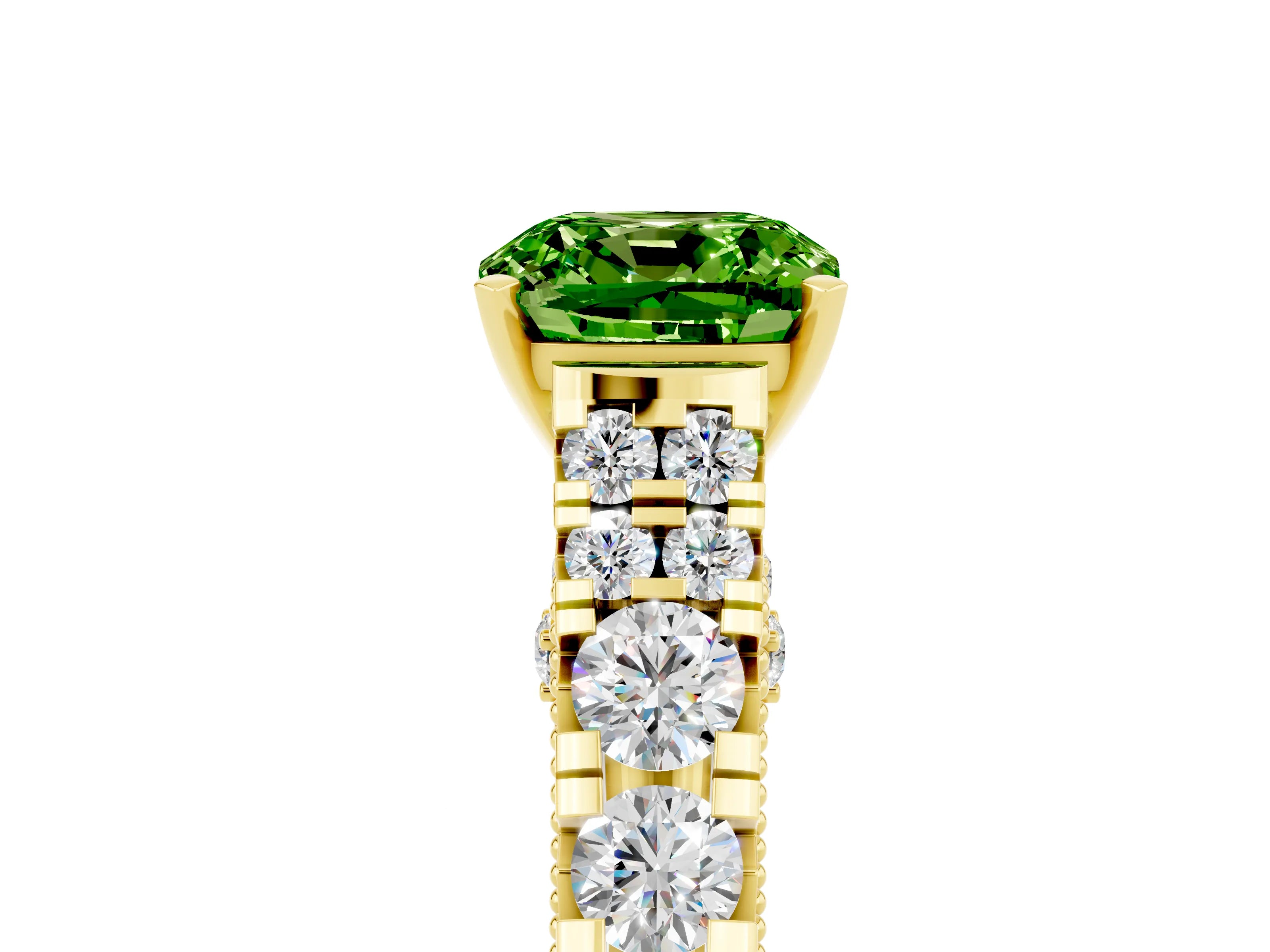 Yellow gold Cushion Cut Peridot Classic Solitaire Ring with Pavé Band and Four-Prong Setting_5