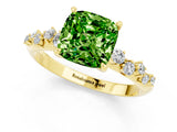 Yellow gold Cushion Cut Peridot Cluster Side Stone Solitaire Ring with Prong Setting_25