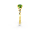 Yellow gold Cushion Cut Peridot Cluster Side Stone Solitaire Ring with Prong Setting_26