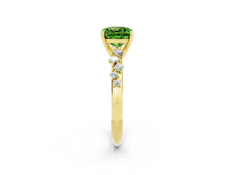 Yellow gold Cushion Cut Peridot Cluster Side Stone Solitaire Ring with Prong Setting_26
