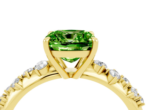 Yellow gold Cushion Cut Peridot Cluster Side Stone Solitaire Ring with Prong Setting_28