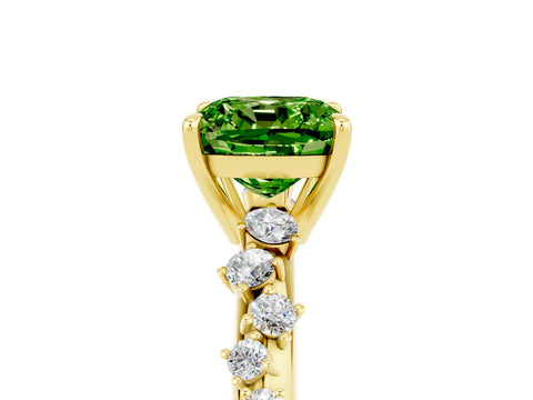 Yellow gold Cushion Cut Peridot Cluster Side Stone Solitaire Ring with Prong Setting_29