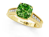 Yellow gold Cushion Cut Peridot Engagement Ring with Milgrain Channel Set Band and Prong Setting_1