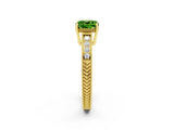 Yellow gold Cushion Cut Peridot Engagement Ring with Milgrain Channel Set Band and Prong Setting_2