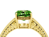 Yellow gold Cushion Cut Peridot Engagement Ring with Milgrain Channel Set Band and Prong Setting_4