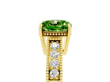 Yellow gold Cushion Cut Peridot Engagement Ring with Milgrain Channel Set Band and Prong Setting_5