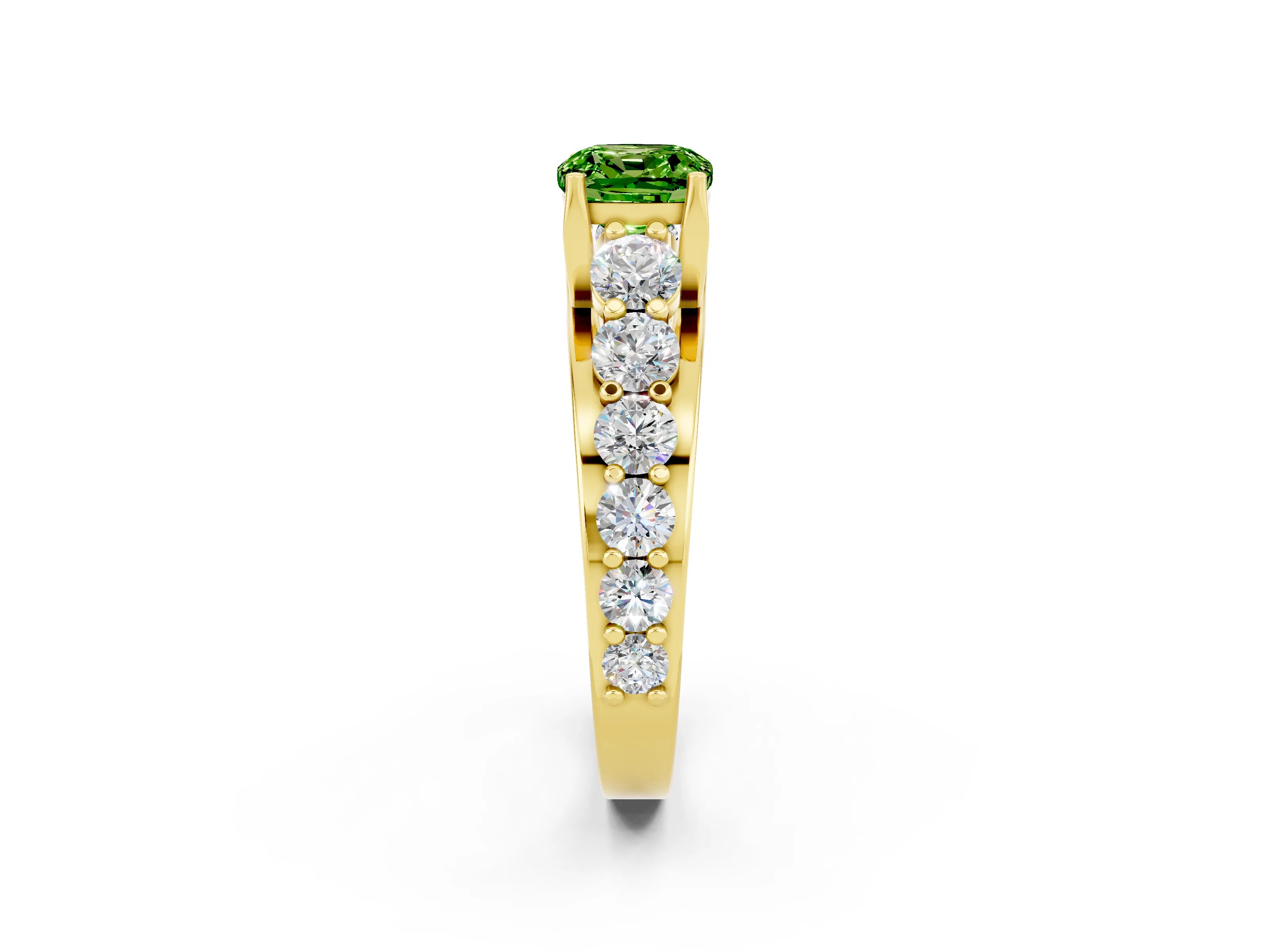 Yellow gold Cushion Cut Peridot Engagement Ring with Pavé Band and Four-Prong Setting_2