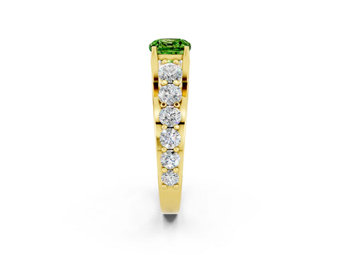 Yellow gold Cushion Cut Peridot Engagement Ring with Pavé Band and Four-Prong Setting_2