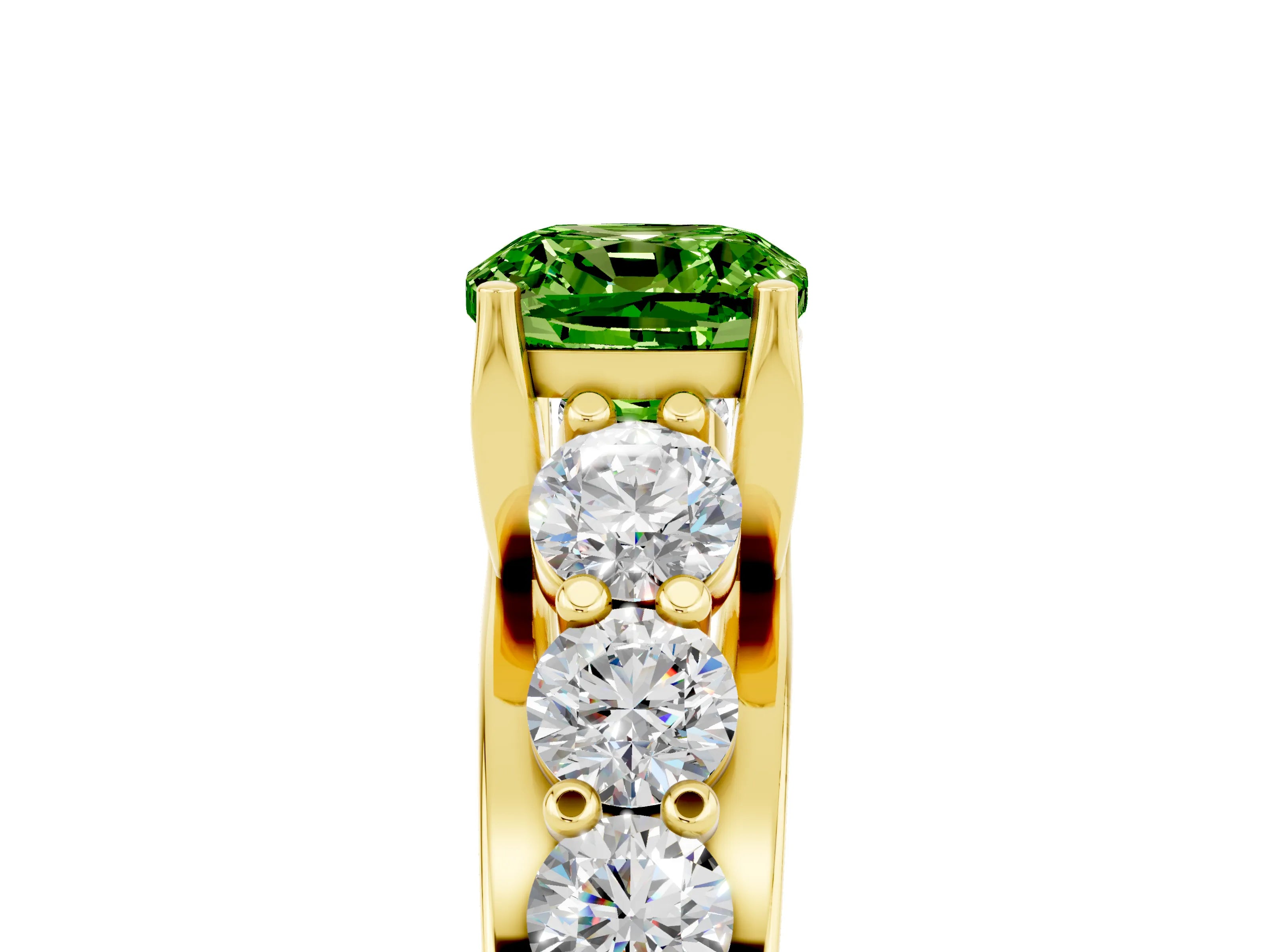 Yellow gold Cushion Cut Peridot Engagement Ring with Pavé Band and Four-Prong Setting_5