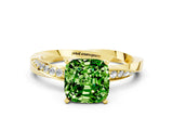 Yellow gold Cushion Cut Peridot Engagement Ring with Side Stone Accents and Four-Prong Setting_24