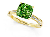 Yellow gold Cushion Cut Peridot Engagement Ring with Side Stone Accents and Four-Prong Setting_25