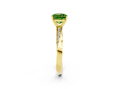 Yellow gold Cushion Cut Peridot Engagement Ring with Side Stone Accents and Four-Prong Setting_29