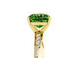 Yellow gold Cushion Cut Peridot Engagement Ring with Side Stone Accents and Four-Prong Setting_89
