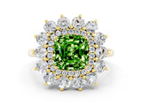 Yellow gold Cushion Cut Peridot Floral Double Halo Engagement Ring with Prong Setting_60