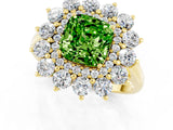 Yellow gold Cushion Cut Peridot Floral Double Halo Engagement Ring with Prong Setting_61