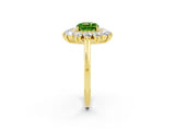 Yellow gold Cushion Cut Peridot Floral Double Halo Engagement Ring with Prong Setting_62