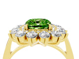 Yellow gold Cushion Cut Peridot Floral Double Halo Engagement Ring with Prong Setting_64