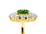 Yellow gold Cushion Cut Peridot Floral Double Halo Engagement Ring with Prong Setting_65