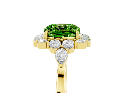 Yellow gold Cushion Cut Peridot Halo Ring with Pear Side Stones and Prong Setting_17