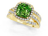 Yellow gold Cushion Cut Peridot Halo Ring with Round Split Shank and Prong Setting_49