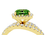 Yellow gold Cushion Cut Peridot Halo Ring with Round Split Shank and Prong Setting_52