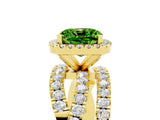 Yellow gold Cushion Cut Peridot Halo Ring with Round Split Shank and Prong Setting_53