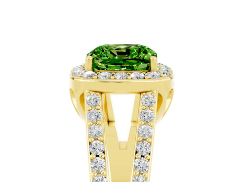 Yellow gold Cushion Cut Peridot Halo Ring with Split Shank U-Prong Band and Four-Prong Setting_5