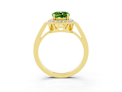 Yellow gold Cushion Cut Peridot Halo Ring with Split Shank and Four-Prong Setting_25