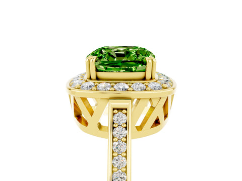 Yellow gold Cushion Cut Peridot Halo Ring with Split Shank and Four-Prong Setting_27