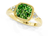 Yellow gold Cushion Cut Peridot Halo Ring with Tapered Band and Four-Prong Setting_1